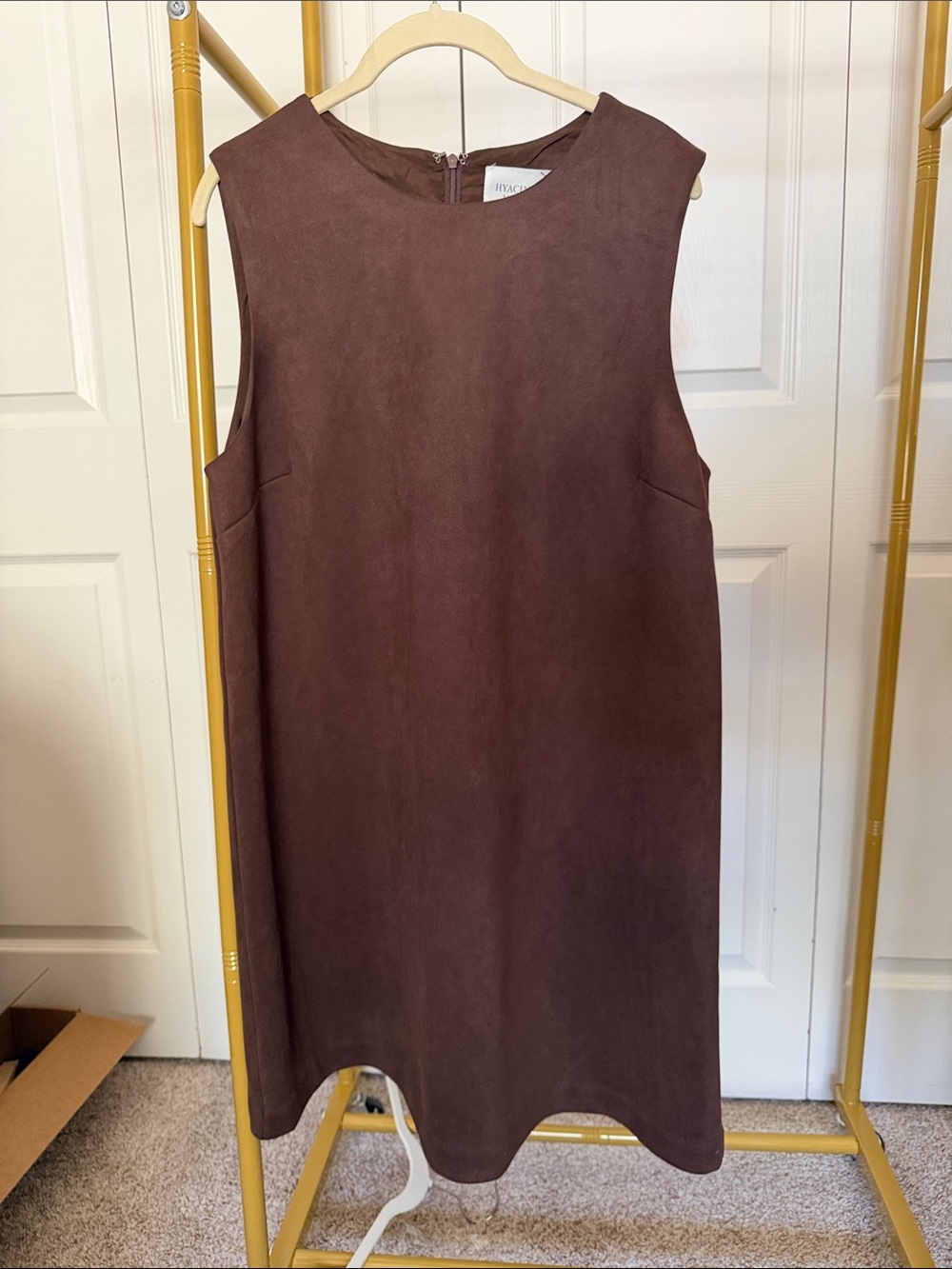 Hyacinth house Tuckernuck Brown Suede-Effect Sleeveless Shift Dress